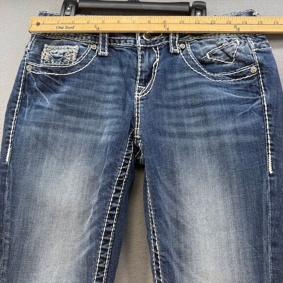 Vigoss Jeans Women's 3/4x21 Blue The Chelsea Capri Embellished Rose Gold Pocket - Picture 10 of 14